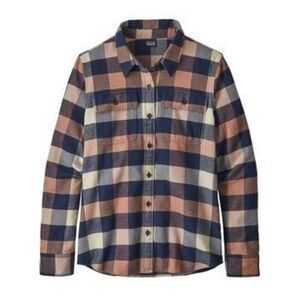 Patagonia Womens L Fjord Flannel Shirt Upriver Century Pink Button Down